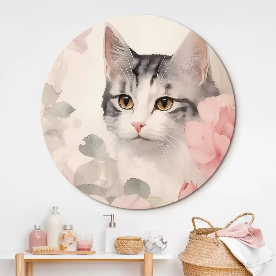 Wandbilder Katze unter Rosen r45673