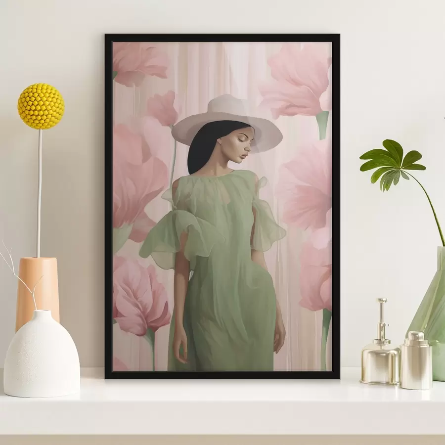 Fototapete Mädchen mit Hut zwischen Blumen f45678