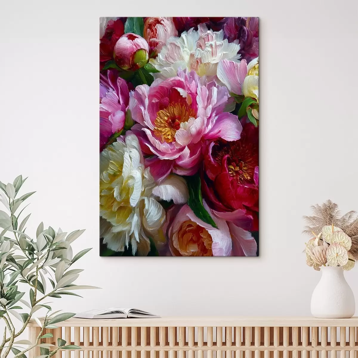 Wandbilder Üppige Pfingstrosen in Impasto-Technik s45595