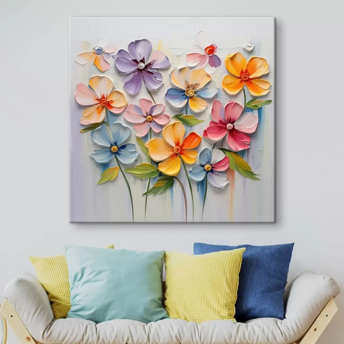 Wandbilder Blumenstillleben: mehrfarbige Blumen in Impasto-Technik s45598