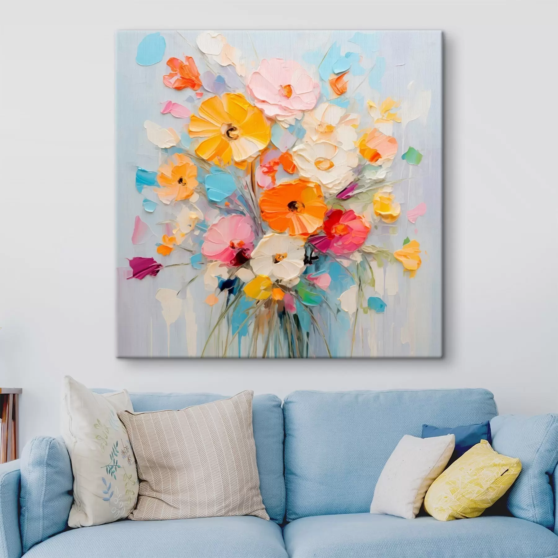 Wandbilder Blumenmotiv: abstrakter Blumenstrauß in Pastelltönen s45599