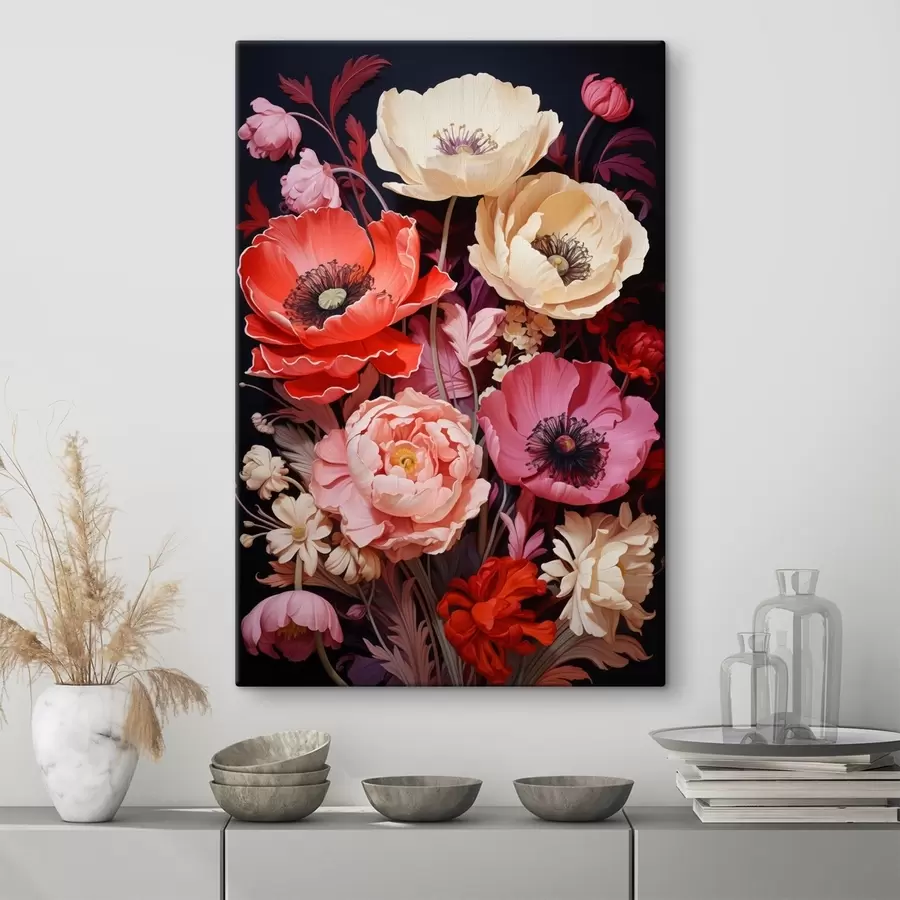 Wandbilder Blumenstrauß aus Mohnblumen in rosa und roten Farbtönen s45600