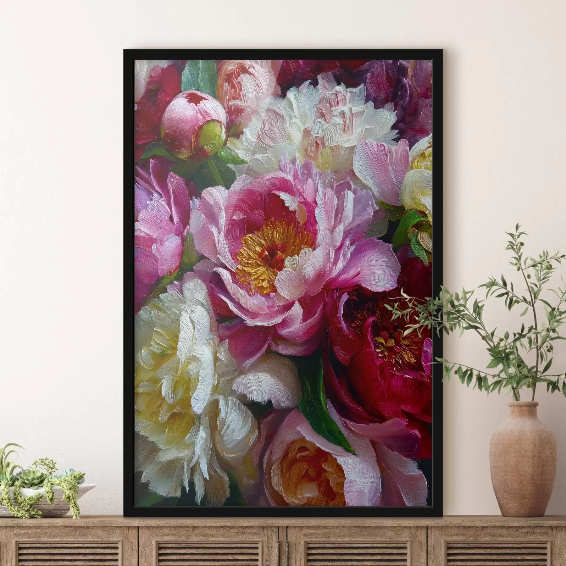 Fototapete Üppige Pfingstrosen in Impasto-Technik f45595