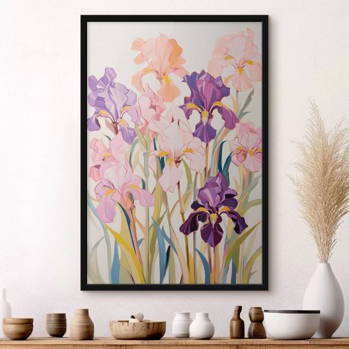 Poster Schwertlilien: Komposition im minimalistischen Stil f45596