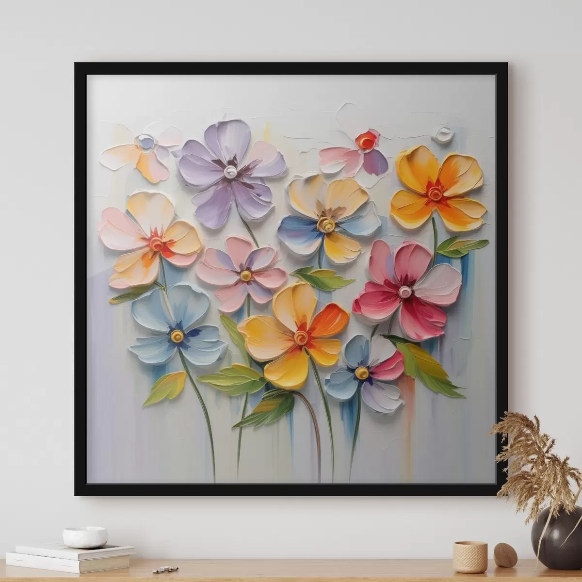 Poster Blumenstillleben: mehrfarbige Blumen in Impasto-Technik f45598