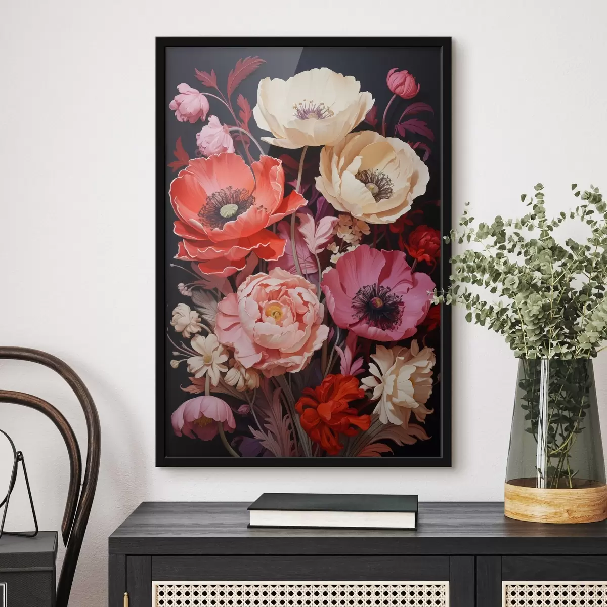Poster Blumenstrauß aus Mohnblumen in rosa und roten Farbtönen f45600