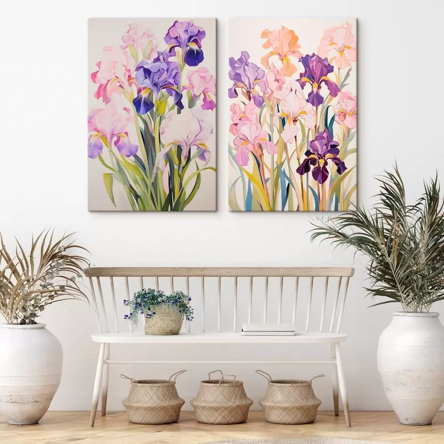 Wandbilder Schwertlilien in Pastelltönen auf hellem Hintergrund m00660