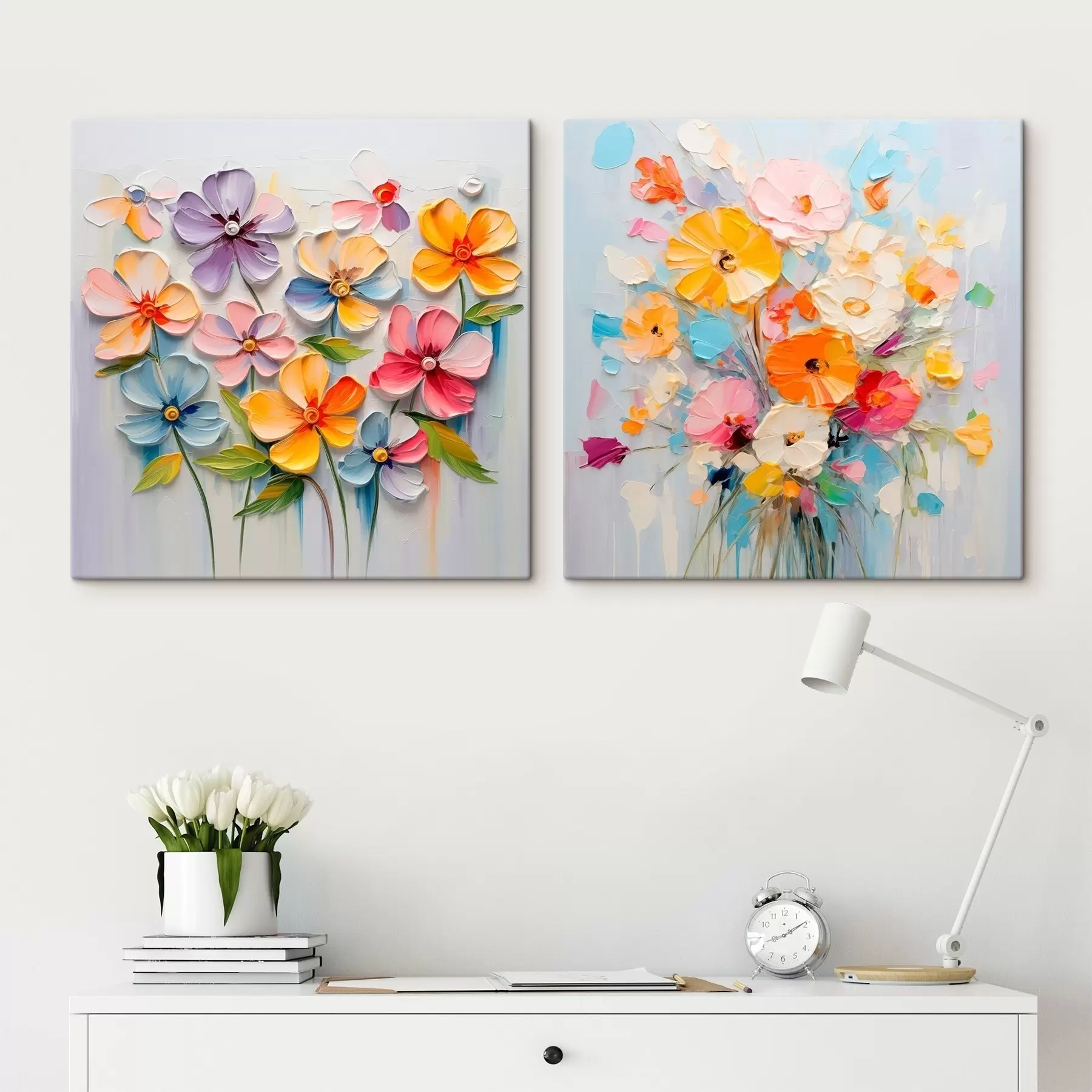 Wandbilder Abstrakte Kompositionen aus leuchtenden Blumen in Impasto-Technik m00662