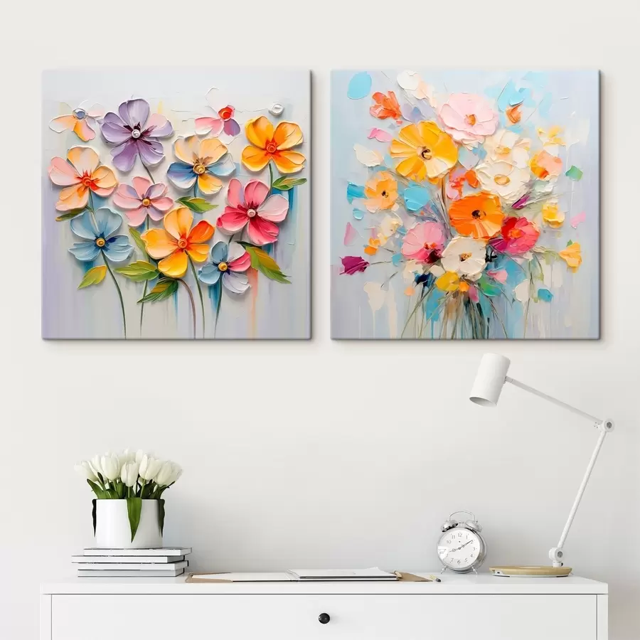 Wandbilder Abstrakte Kompositionen aus leuchtenden Blumen in Impasto-Technik m00662