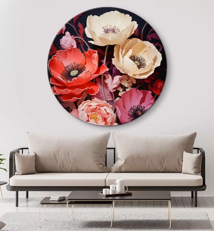 Wandbilder Blumenstrauß aus Mohnblumen in rosa und roten Farbtönen r45600