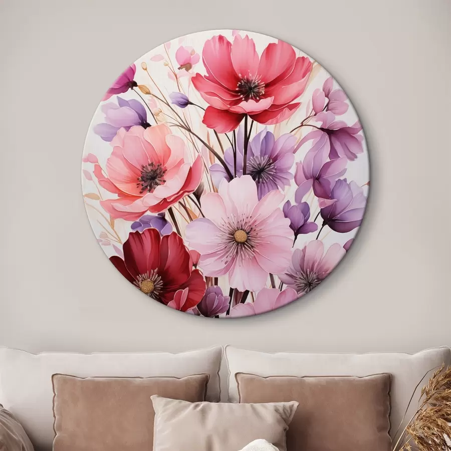 Wandbilder Zarter Blumenstrauß aus rosa und lila Mohnblumen auf hellem Hintergrund, Aquarellstil r45601