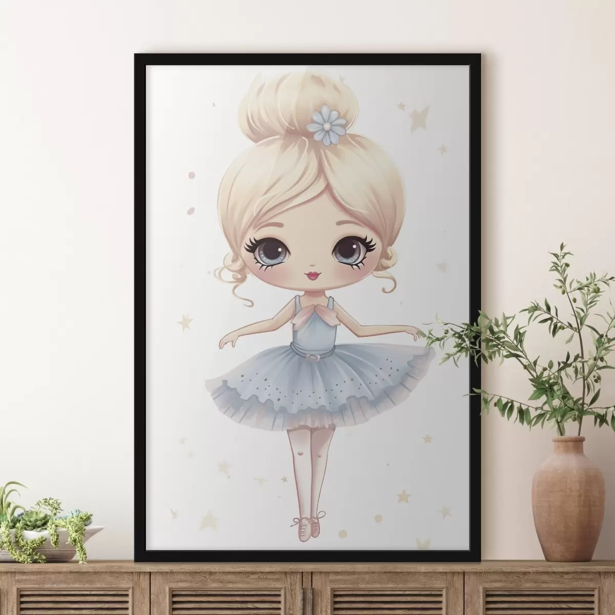 Poster Ballerina-Puppe in einem blauen Kleid mit Schleife f45481
