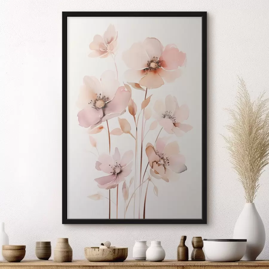 Fototapete Aquarell rosa Blumen auf dünnen Stielen f45701