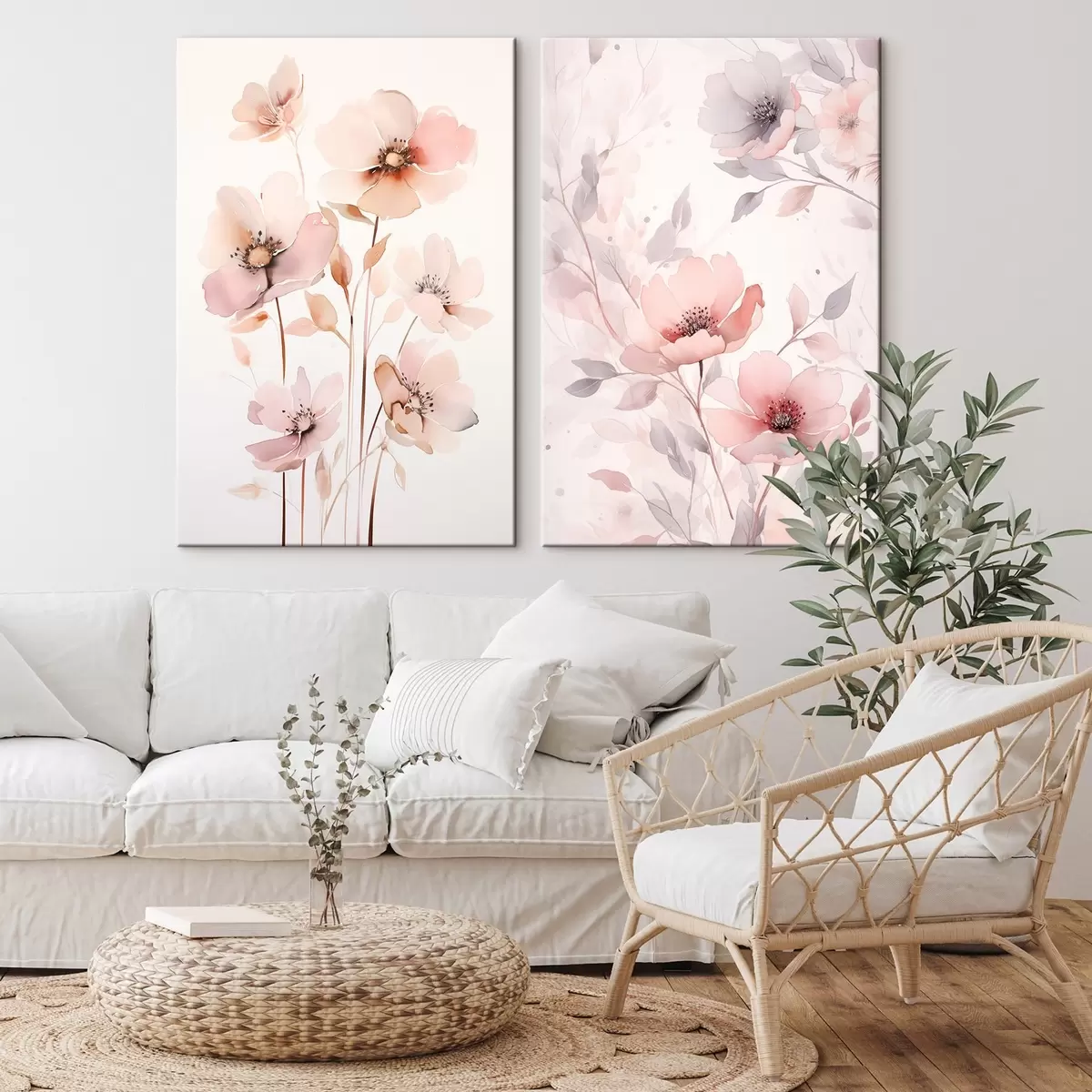 Wandbilder Aquarell rosa Blumen auf dünnen Stielen m00690