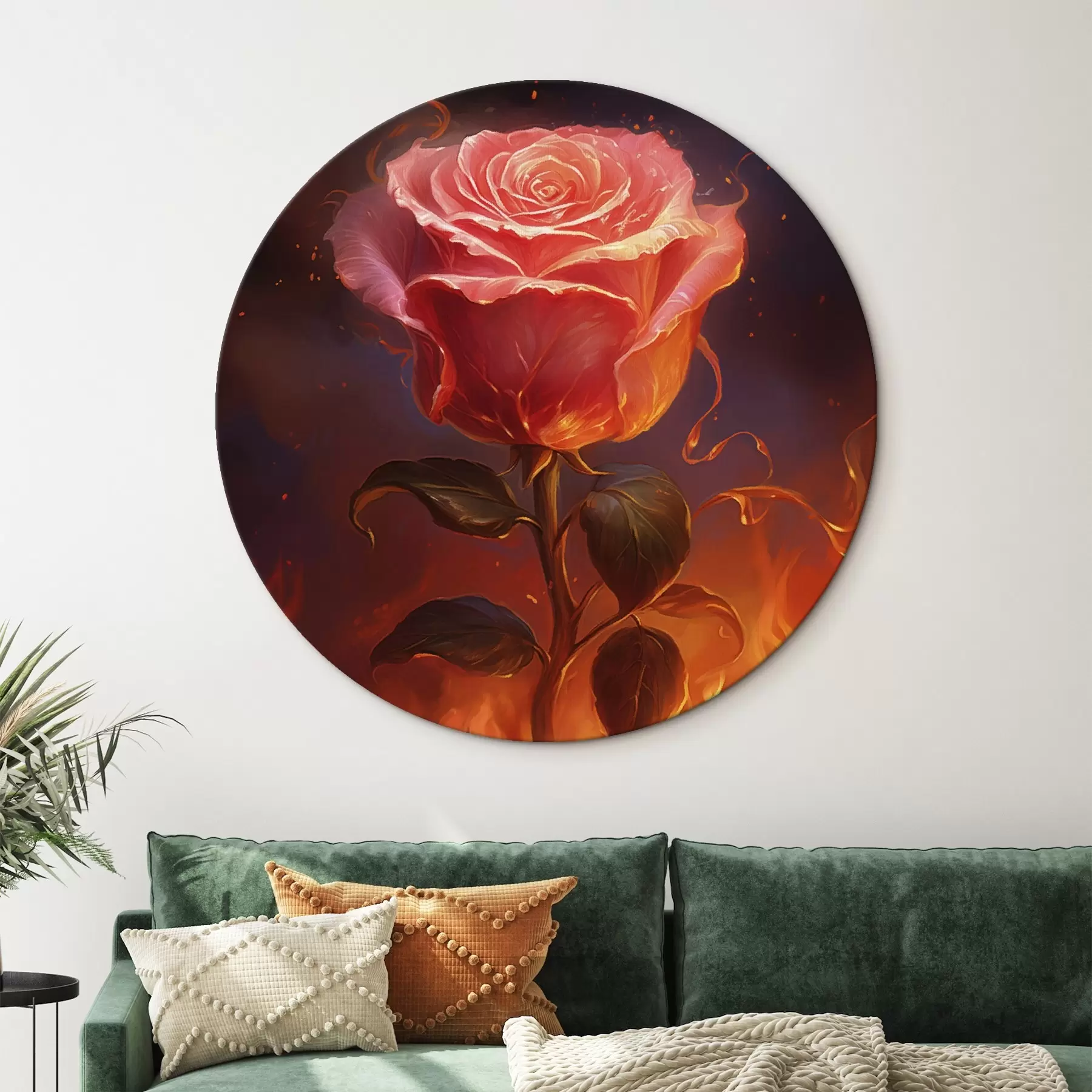 Wandbilder Rote Rose zwischen Feuer und Funken r45523