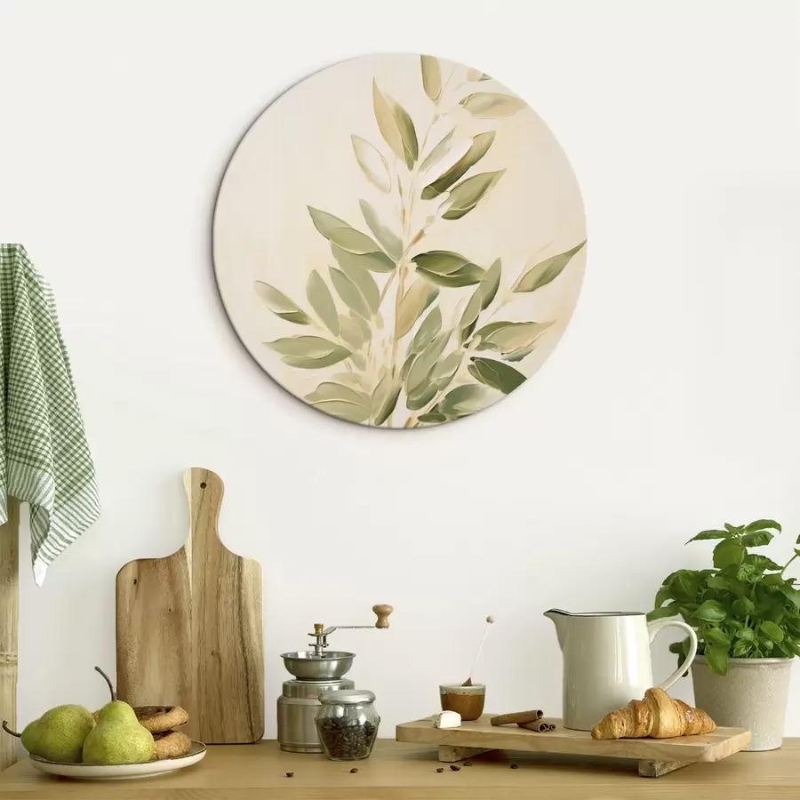 Wandbilder Zweig mit grünen Blättern auf einem hellbeigen Hintergrund r45689