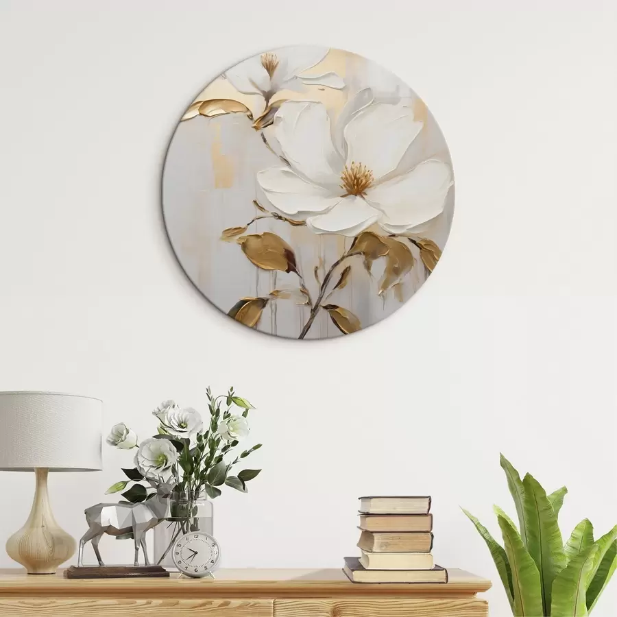 Wandbilder Zwei weiße Blüten mit gelb-orangefarbenen Blättern auf hellem Hintergrund r45691