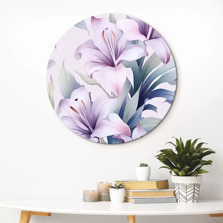 Wandbilder Große rosa-violette Lilien mit grünen Blättern r45698