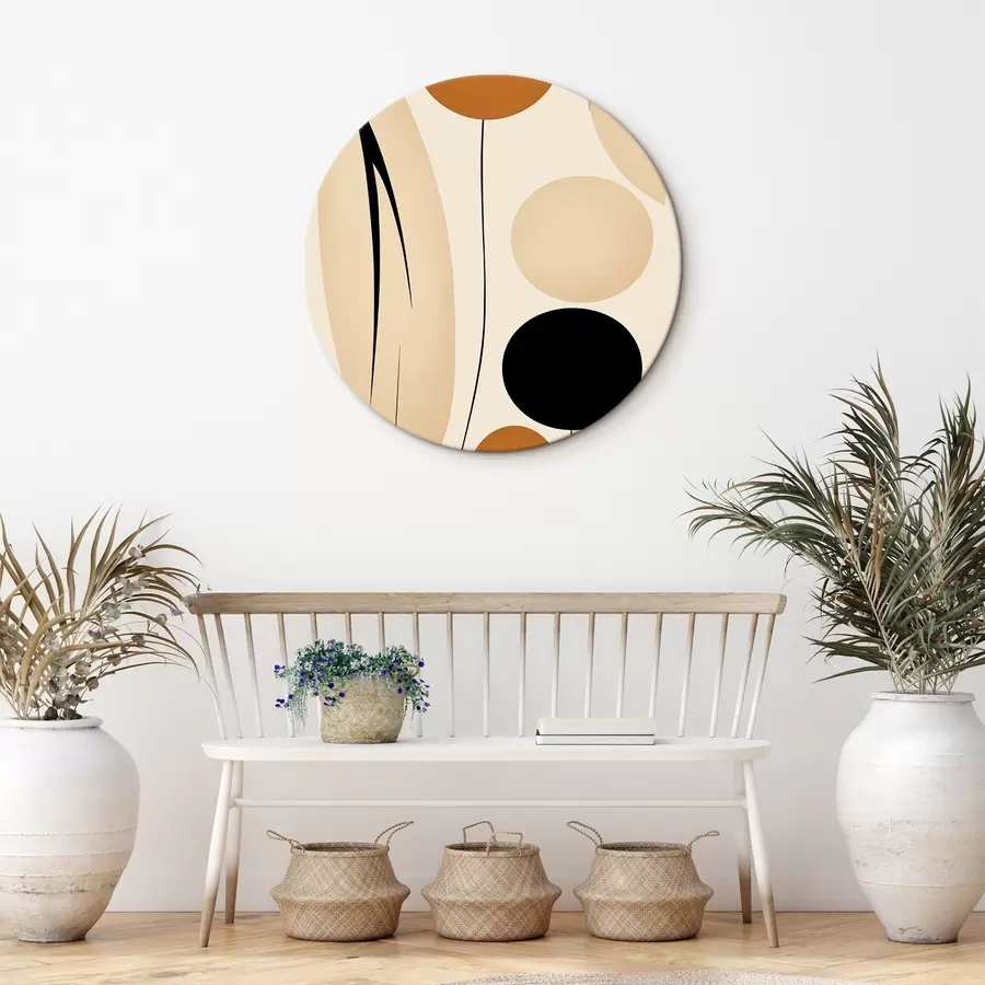 Wandbilder Abstrakte Komposition mit schwarzen und orangefarbenen Kreisen r45700