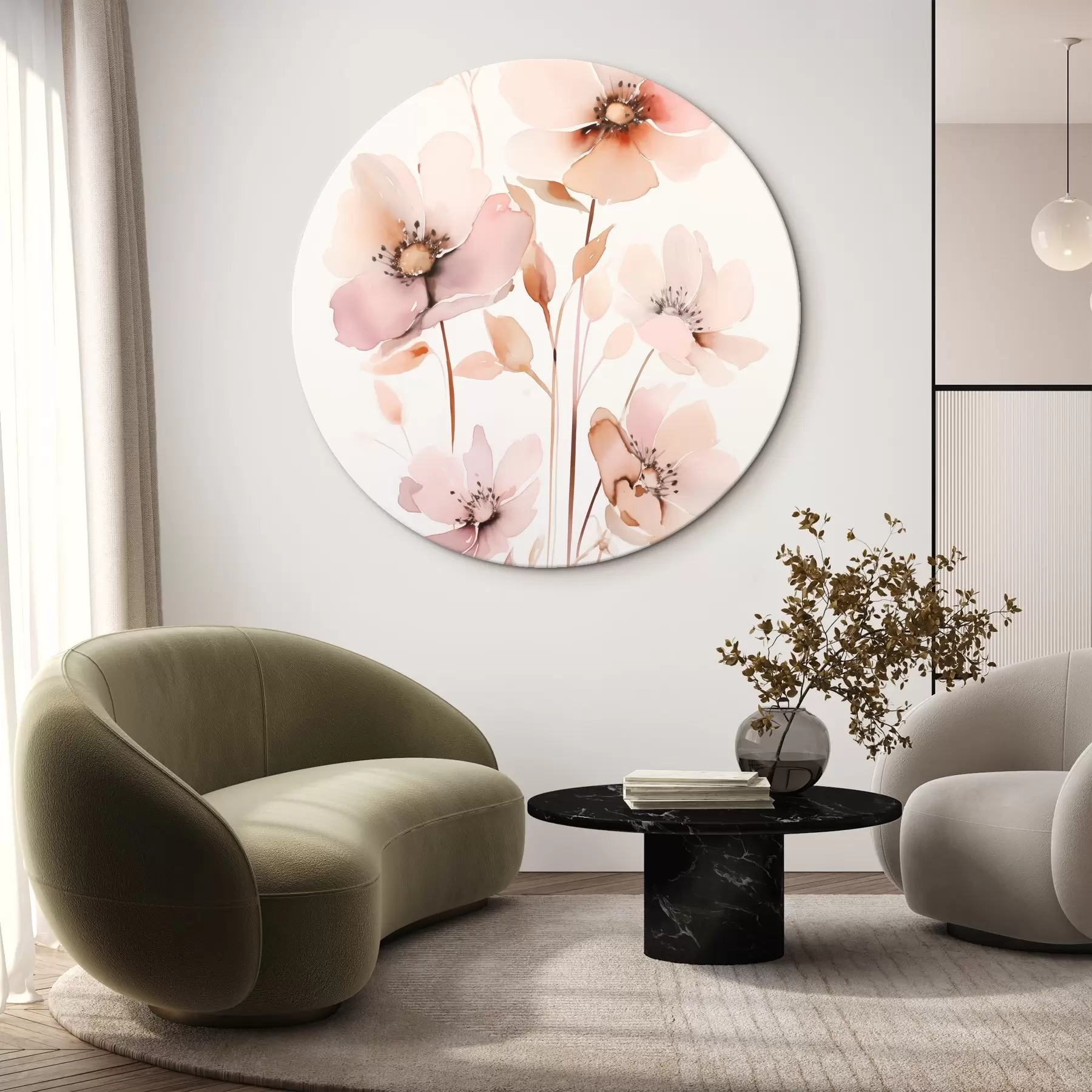 Wandbilder Aquarell rosa Blumen auf dünnen Stielen r45701