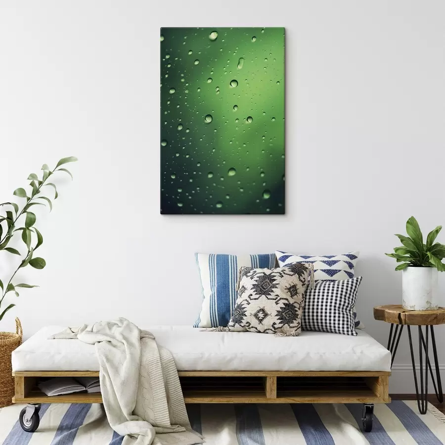 Wandbilder Wassertropfen auf grünem Glas Großaufnahme s45521