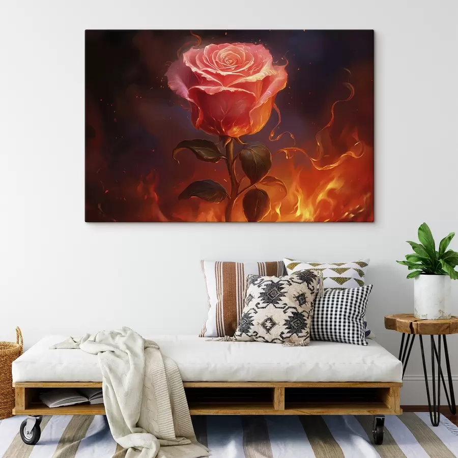 Wandbilder Rote Rose zwischen Feuer und Funken s45523