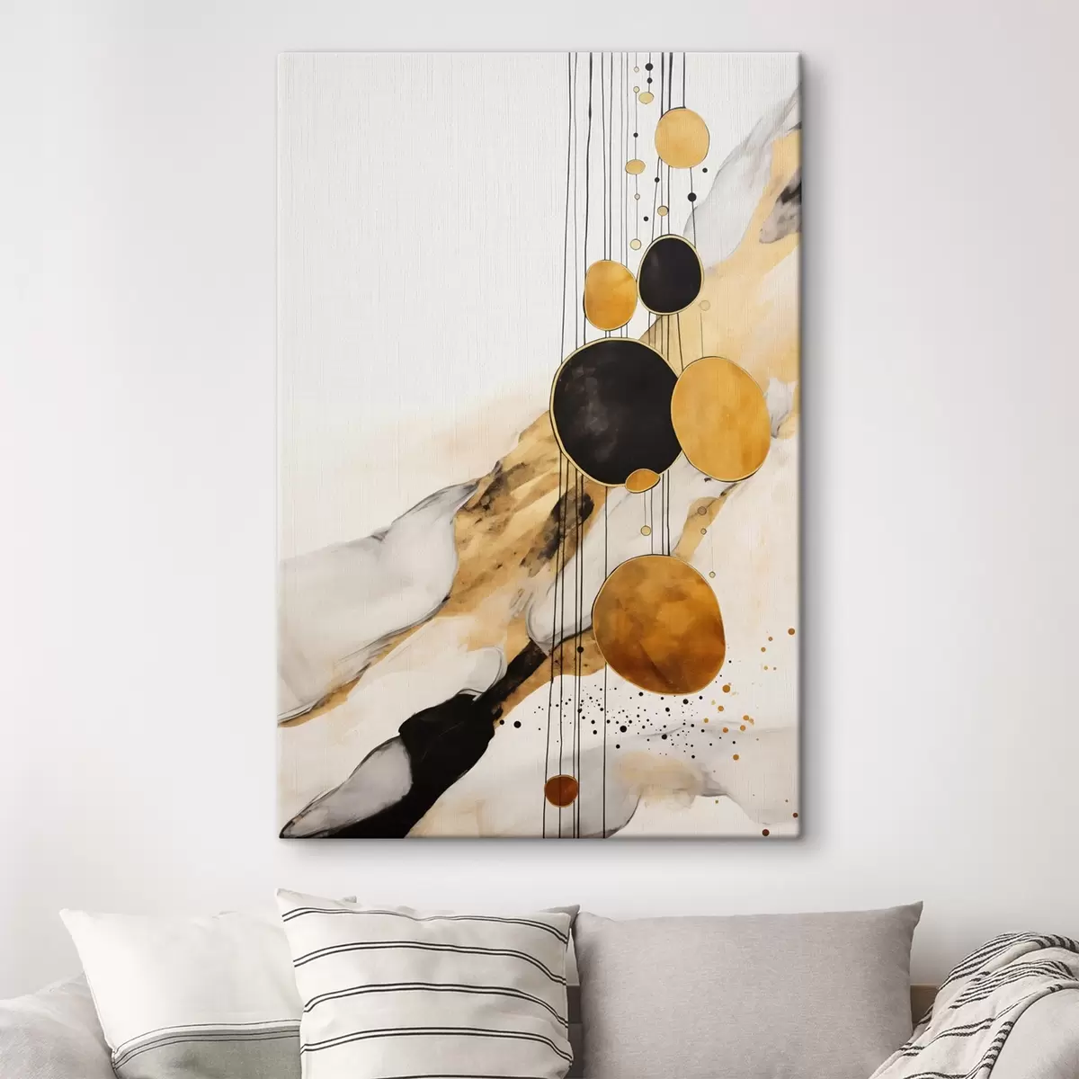 Wandbilder Abstrakte orange und schwarze Kreise auf einem hellen Hintergrund s45693