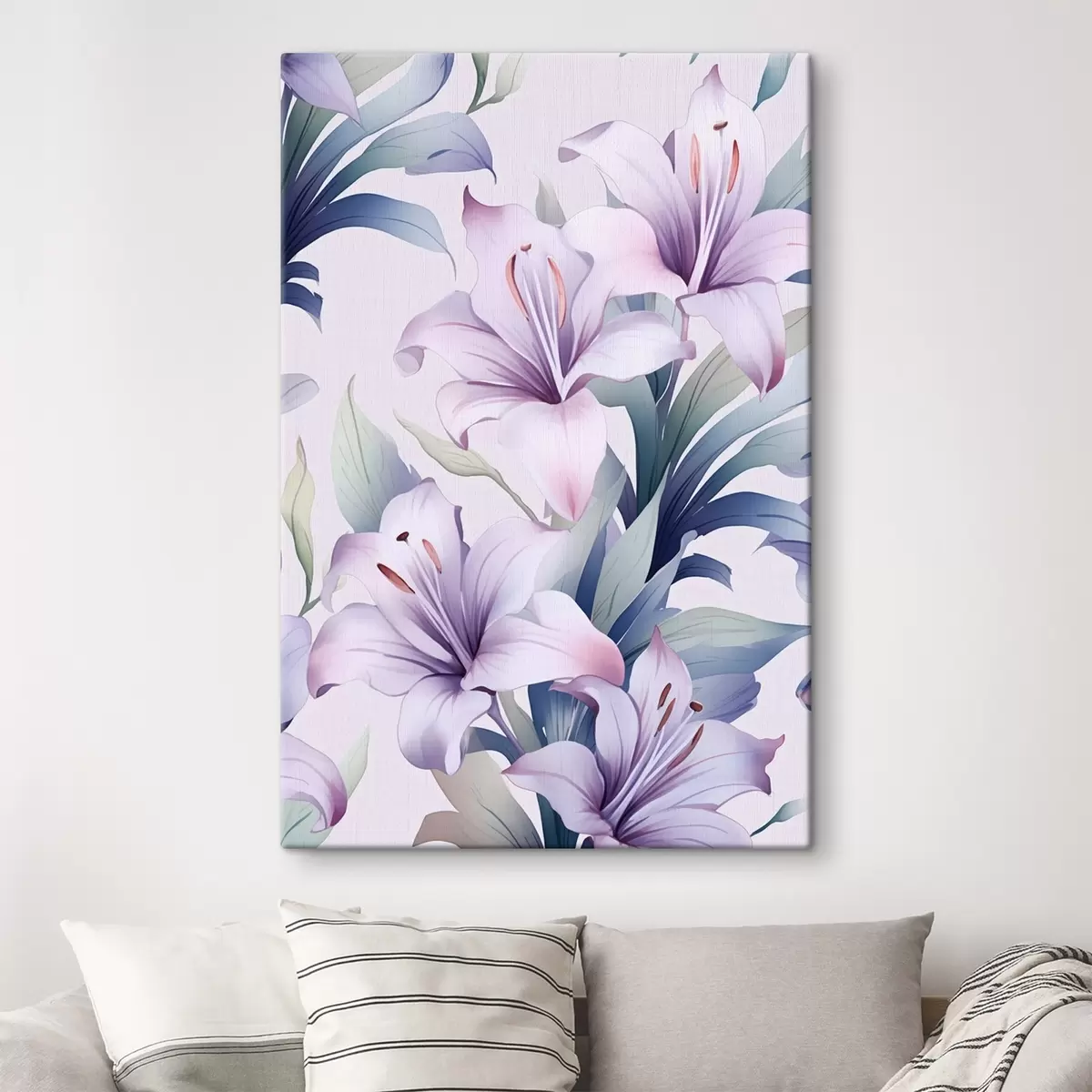 Wandbilder Große rosa-violette Lilien mit grünen Blättern s45698