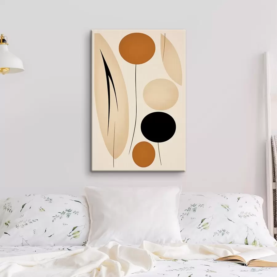 Wandbilder Abstrakte Komposition mit schwarzen und orangefarbenen Kreisen s45700