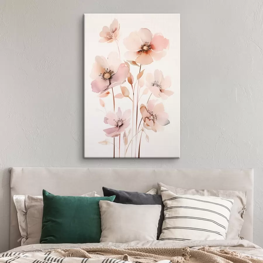 Wandbilder Aquarell rosa Blumen auf dünnen Stielen s45701