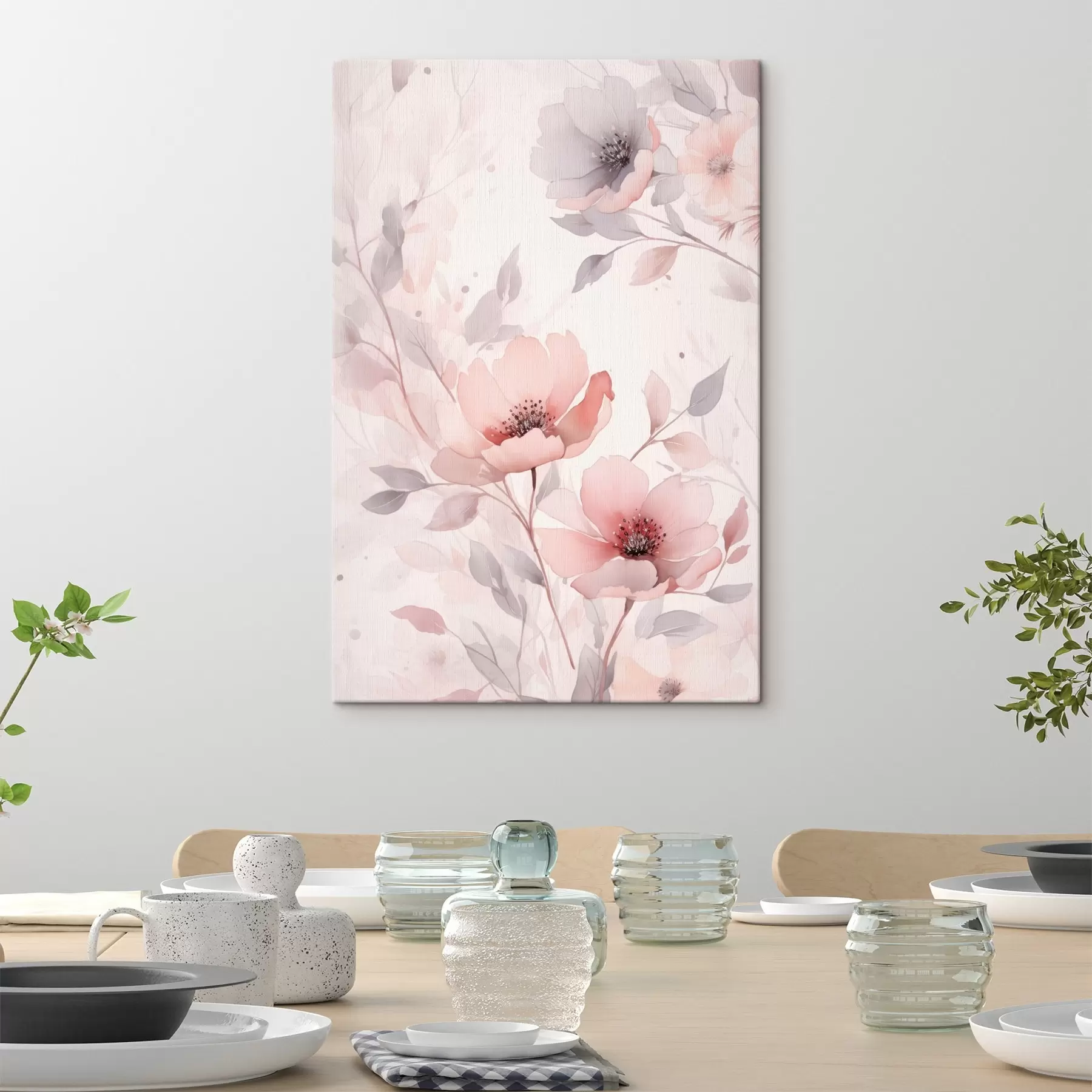 Wandbilder Zarte rosa-graue Blumen mit Aquarelleffekt s45702