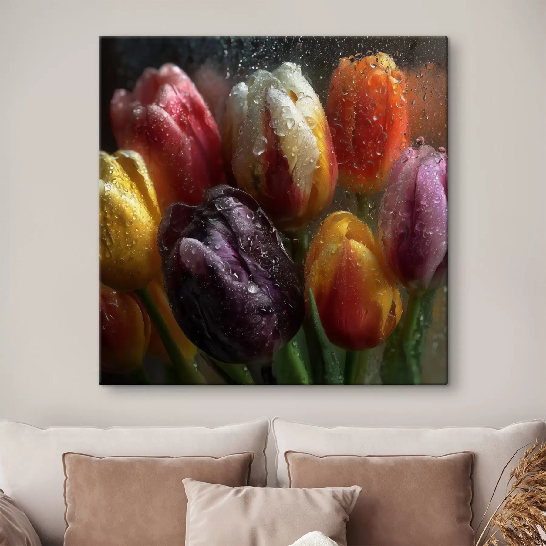 Wandbilder Tulpen im Regen: leuchtende Farben s45642