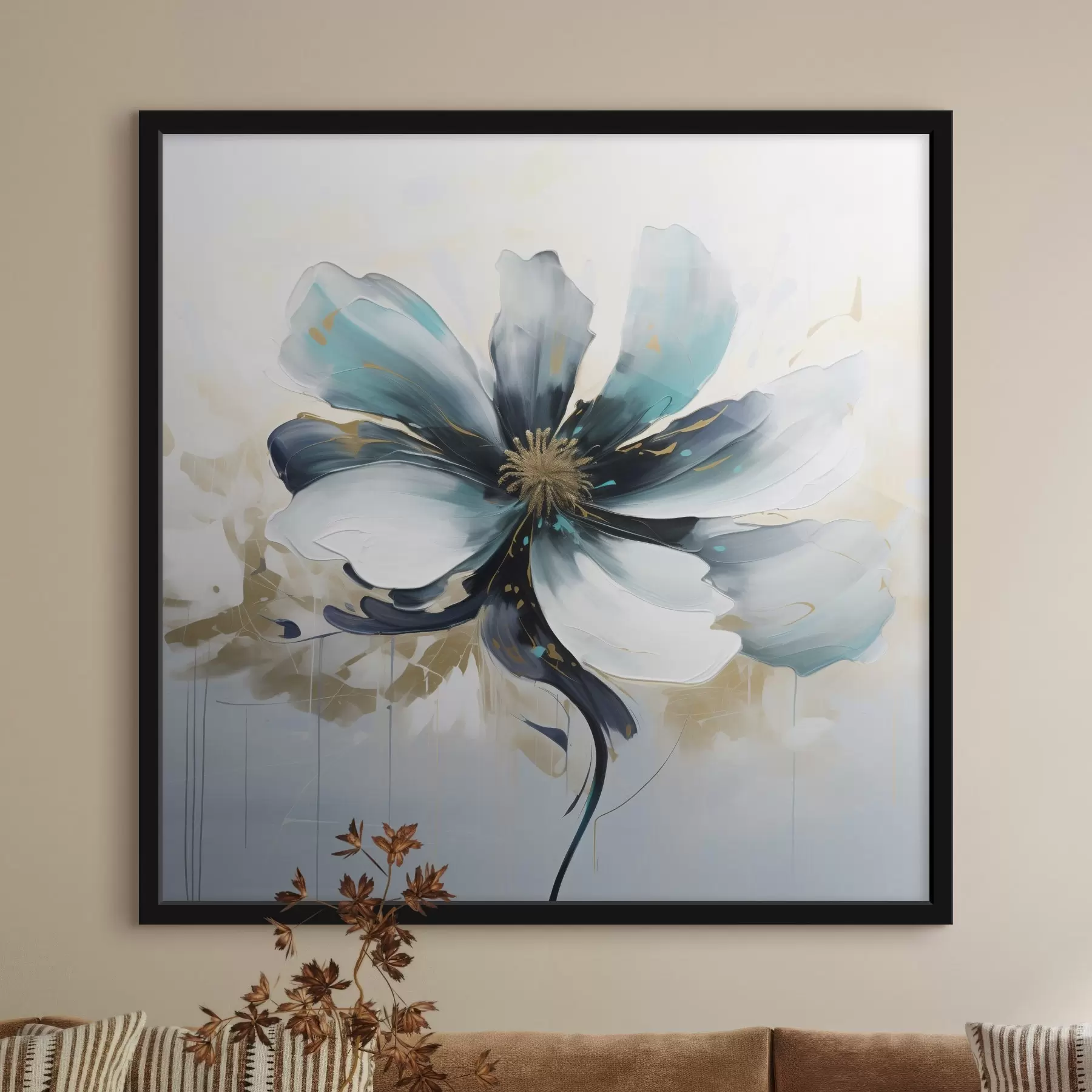 Fototapete Türkisfarbene Blume im Stil der Ölmalerei f45641