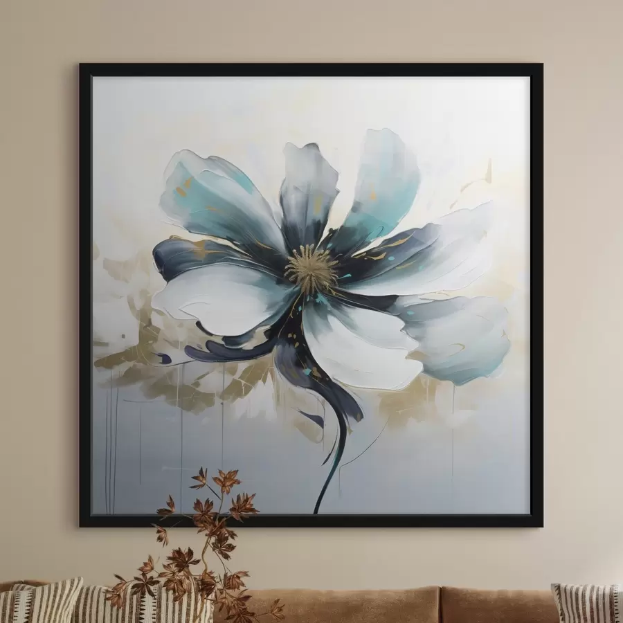 Fototapete Türkisfarbene Blume im Stil der Ölmalerei f45641