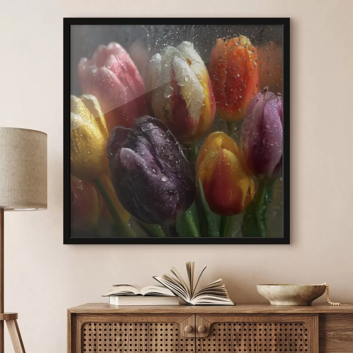 Poster Tulpen im Regen: leuchtende Farben f45642