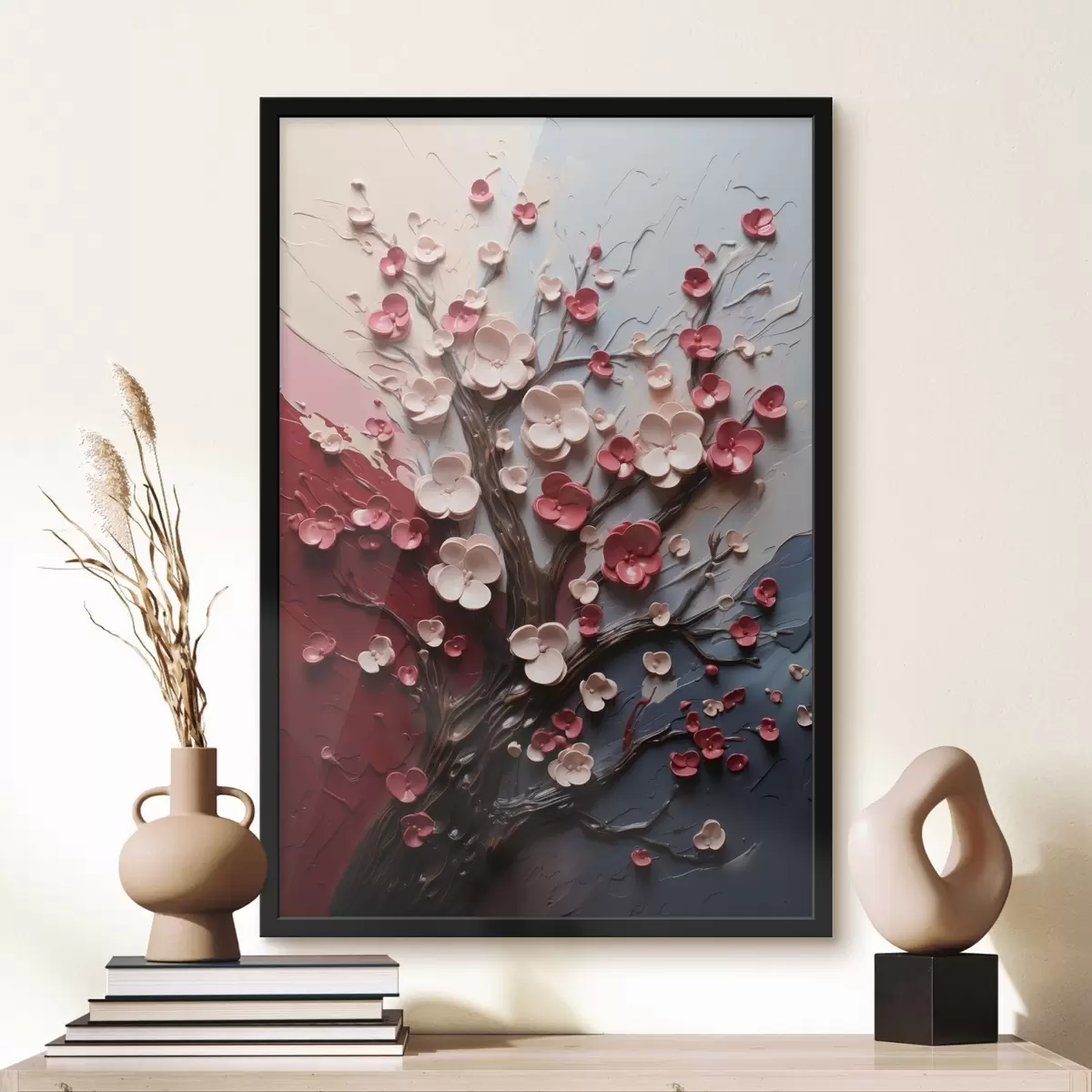 Poster Volumetrische Sakura in strukturiertem Malstil f45650