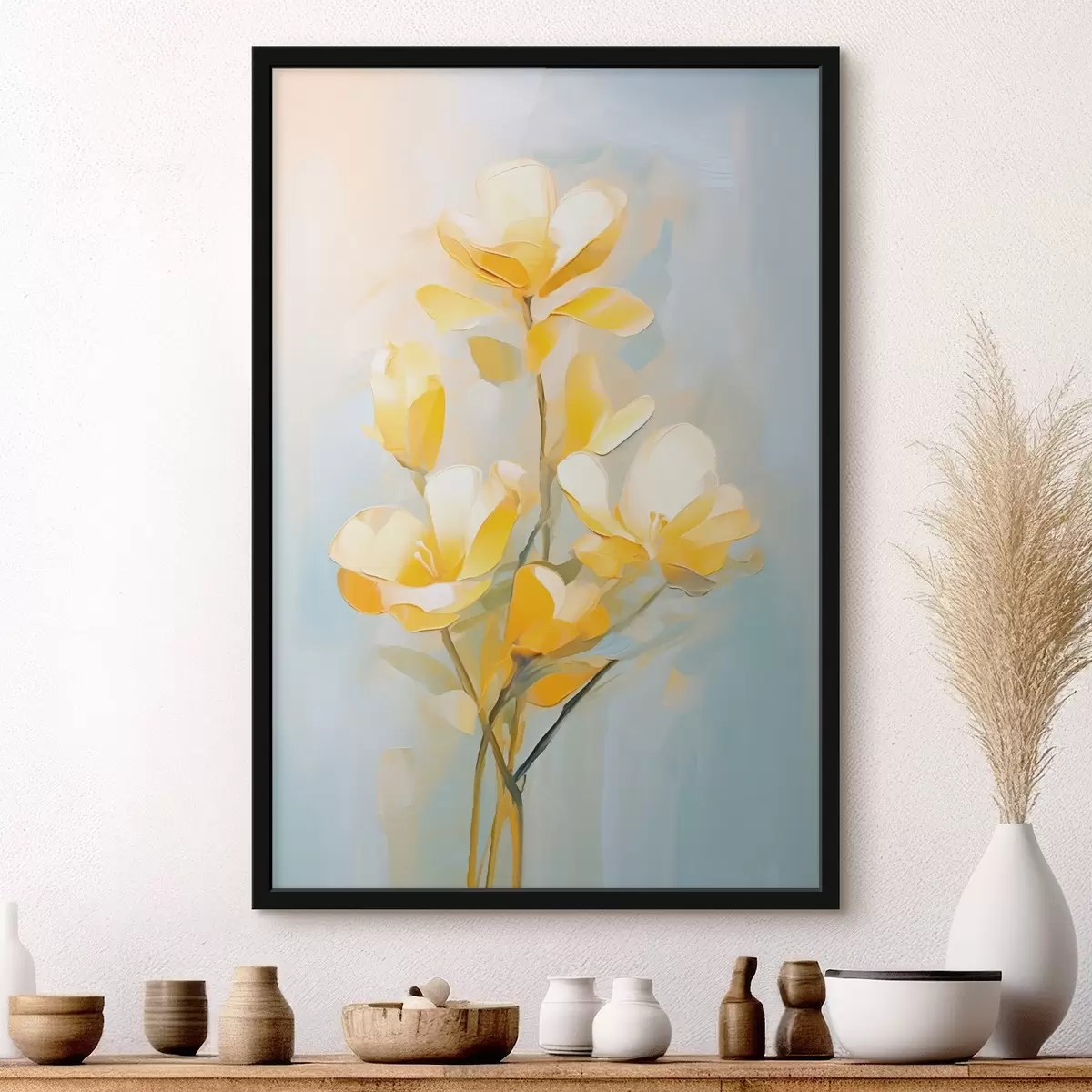 Poster Zarte gelbe Blumen im Stil der Ölmalerei f45651