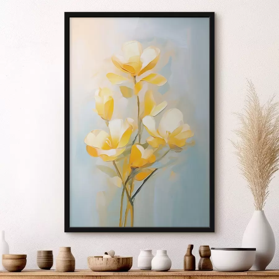 Fototapete Zarte gelbe Blumen im Stil der Ölmalerei f45651