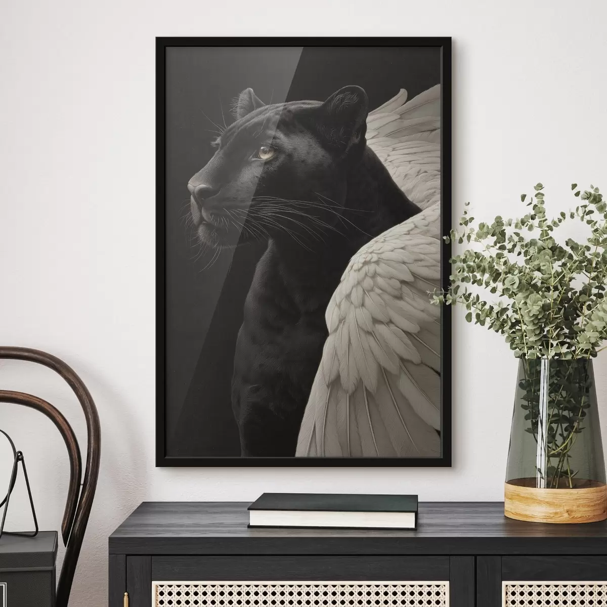 Poster Schwarzer Panther mit Flügeln im Fantasy-Stil f45653