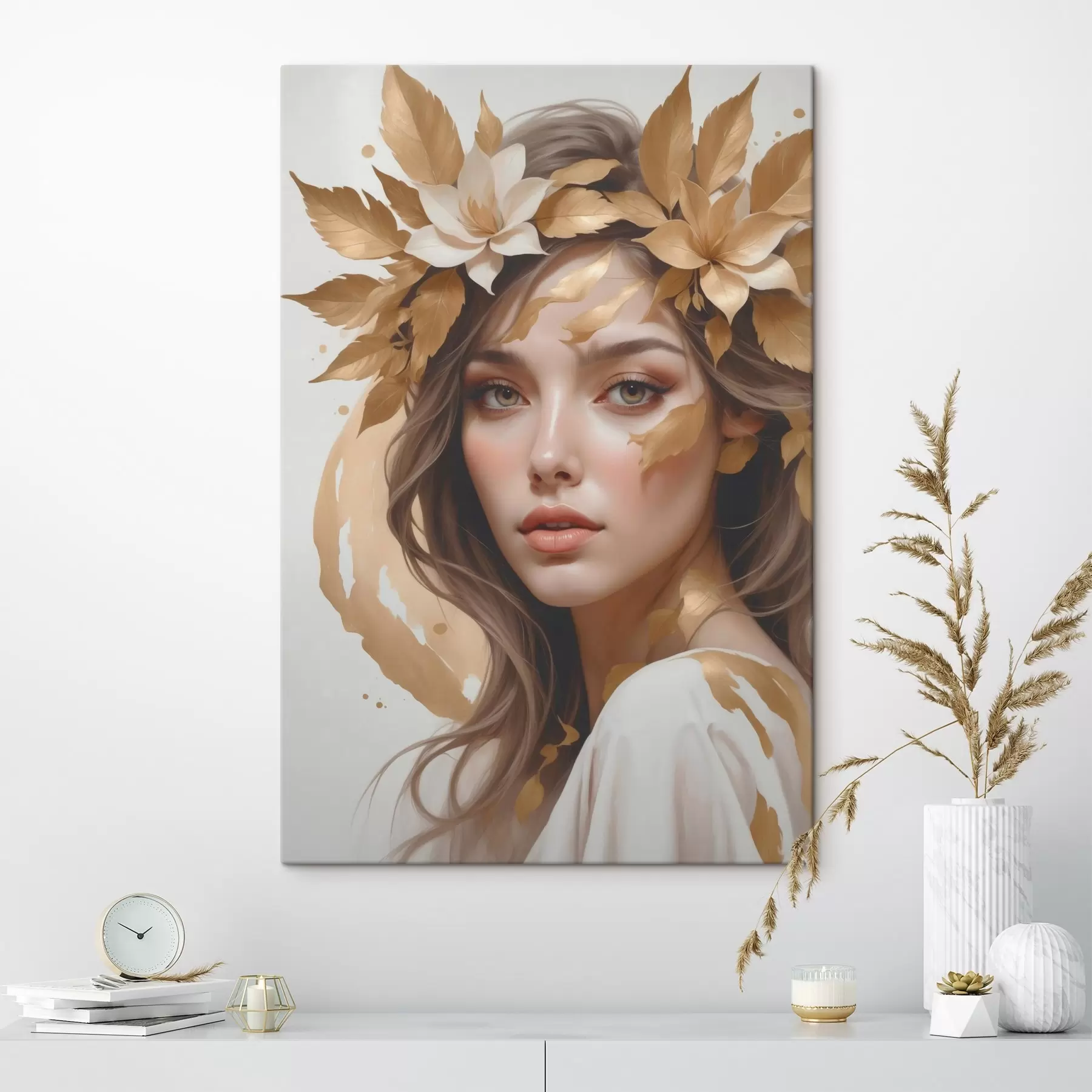 Wandbilder Eine Frau mit Blättern im Haar s45748