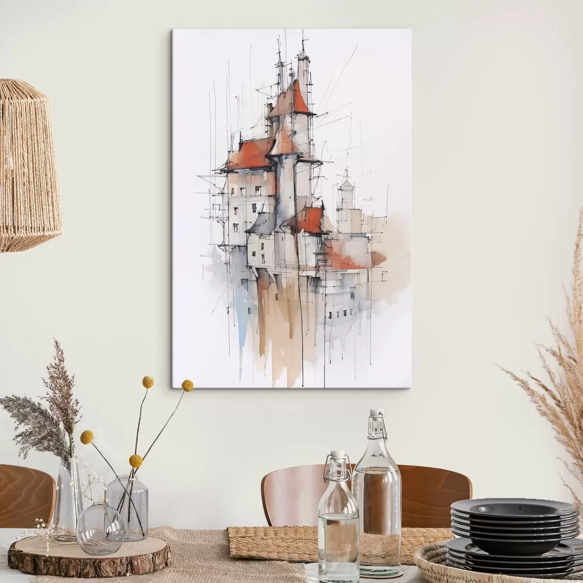 Wandbilder Häuser-Imitation, Skizze und Aquarell s45764