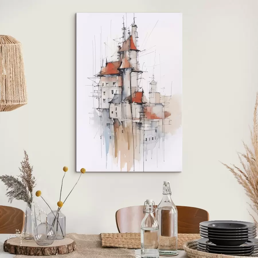 Wandbilder Häuser-Imitation, Skizze und Aquarell s45764