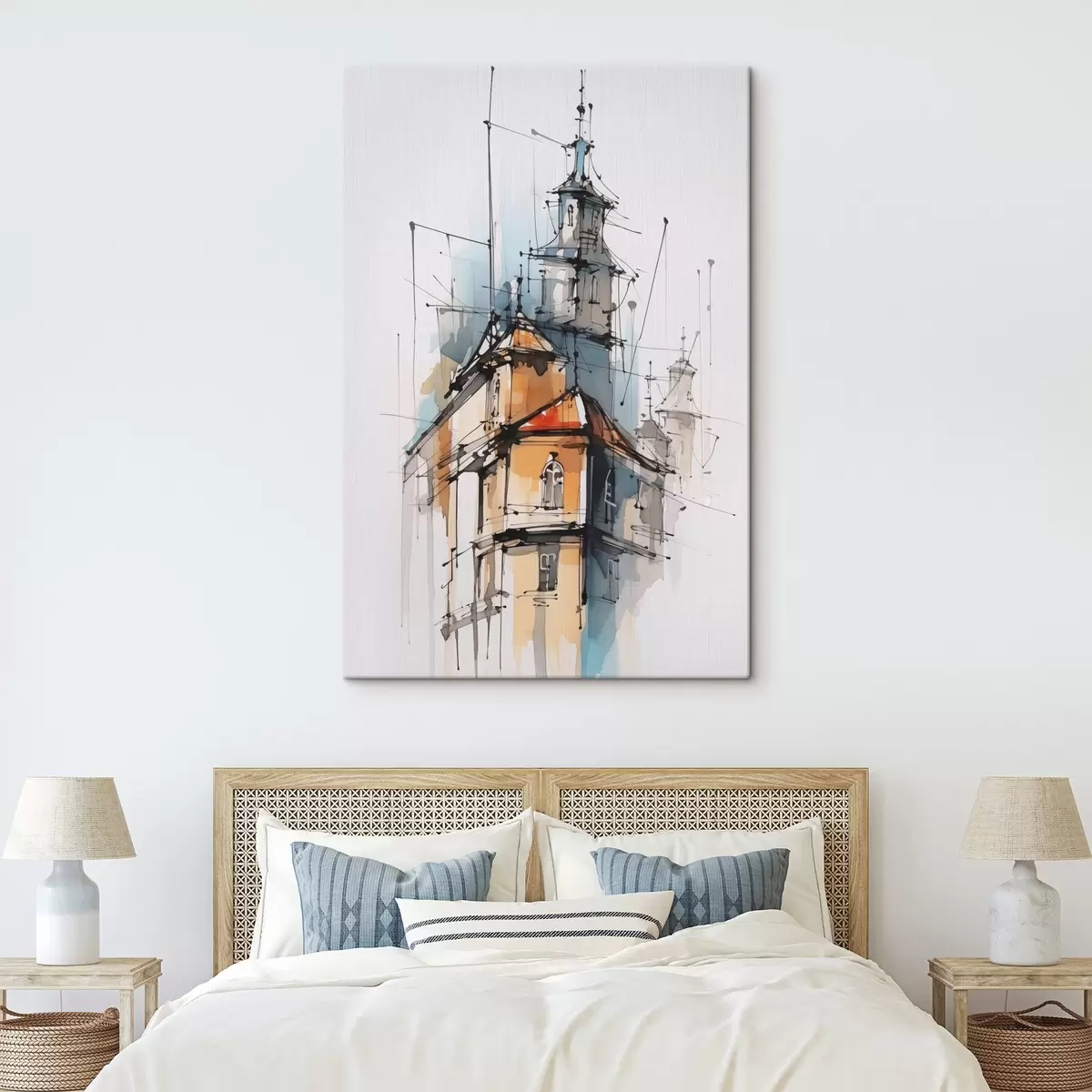 Wandbilder Häuser-Imitation, Skizze und Aquarell s45765