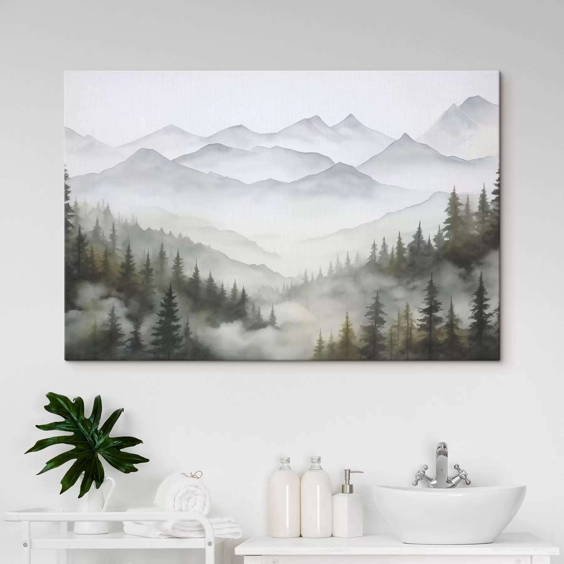 Wandbilder Wald im Nebel vor den Bergen s45774