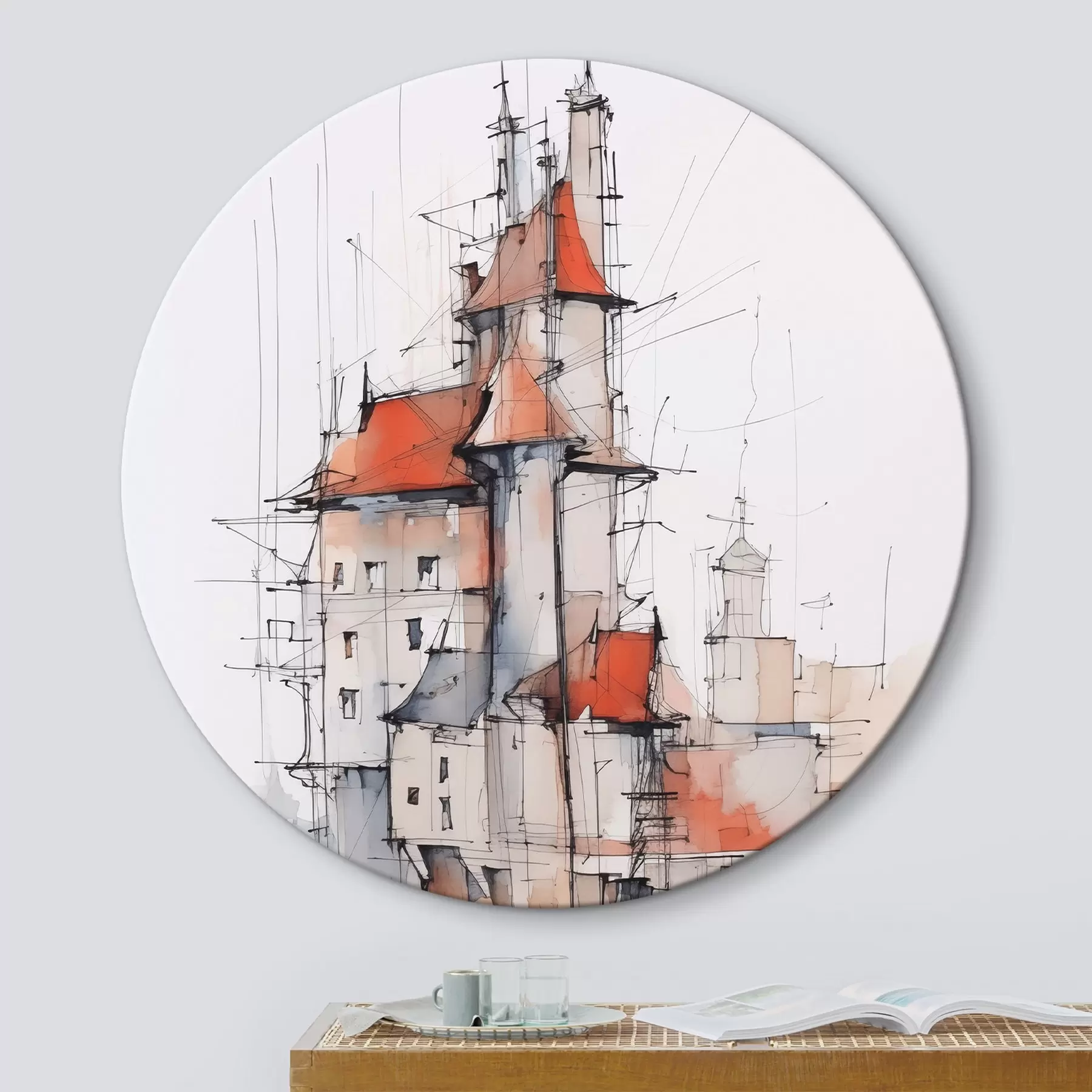 Wandbilder Häuser-Imitation, Skizze und Aquarell r45764