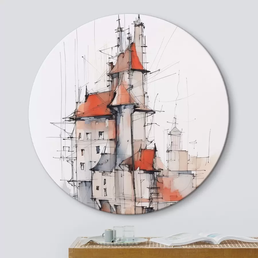 Wandbilder Häuser-Imitation, Skizze und Aquarell r45764