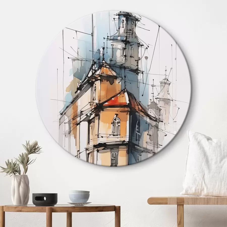 Wandbilder Häuser-Imitation, Skizze und Aquarell r45765