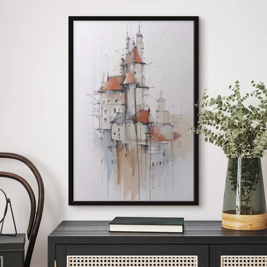 Fototapete Häuser-Imitation, Skizze und Aquarell f45764