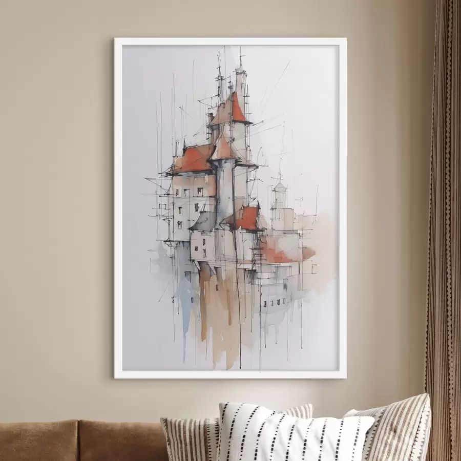 Fototapete Häuser-Imitation, Skizze und Aquarell f45764