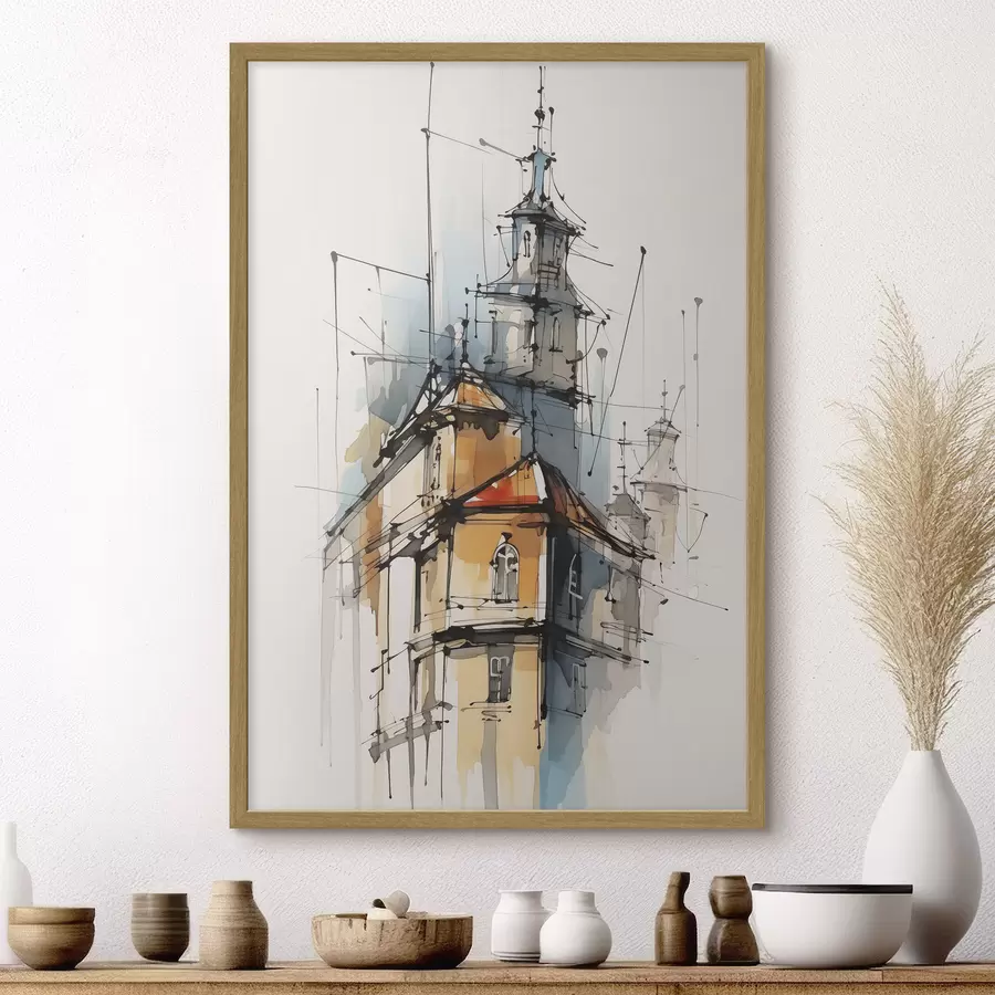 Fototapete Häuser-Imitation, Skizze und Aquarell f45765